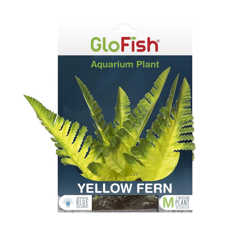 GloFish Yellow Fern Plant Aquarium DÃ©cor, Green and Yellow Medium, Fluorescent Under Blue LED Light - Image 1